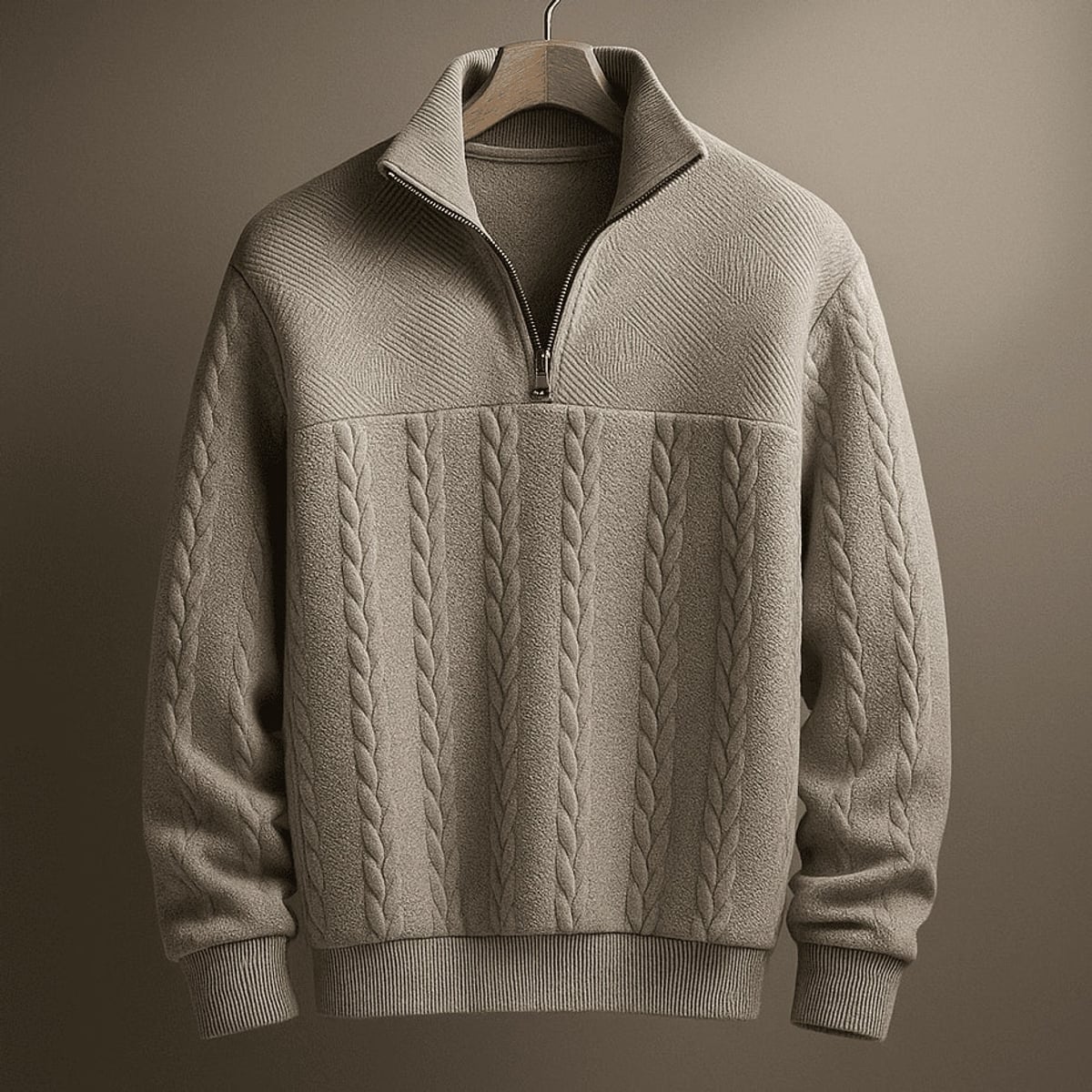 pull camionneur homme col zippé torsades en gris