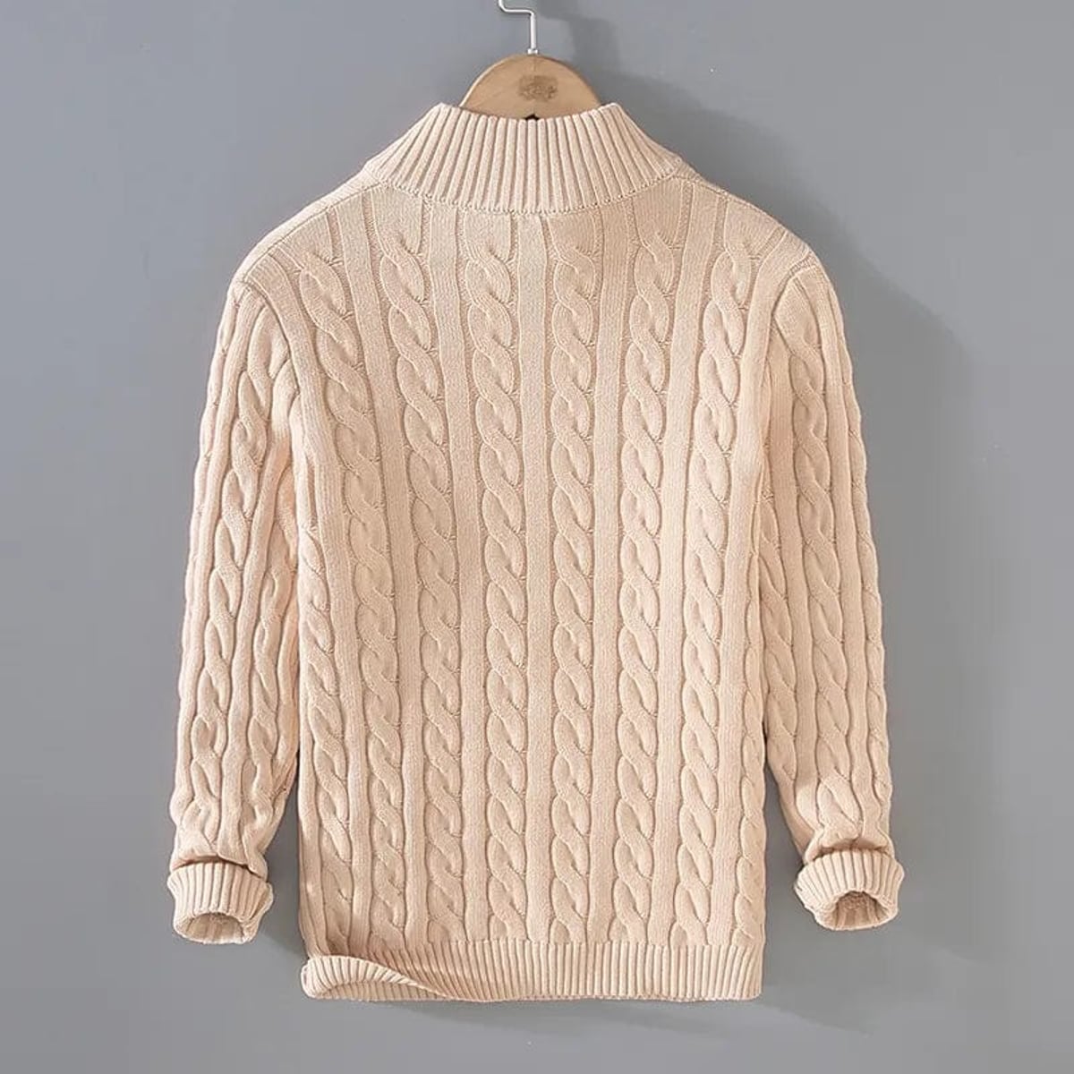 pull camionneur homme torsadé demi-zip en beige