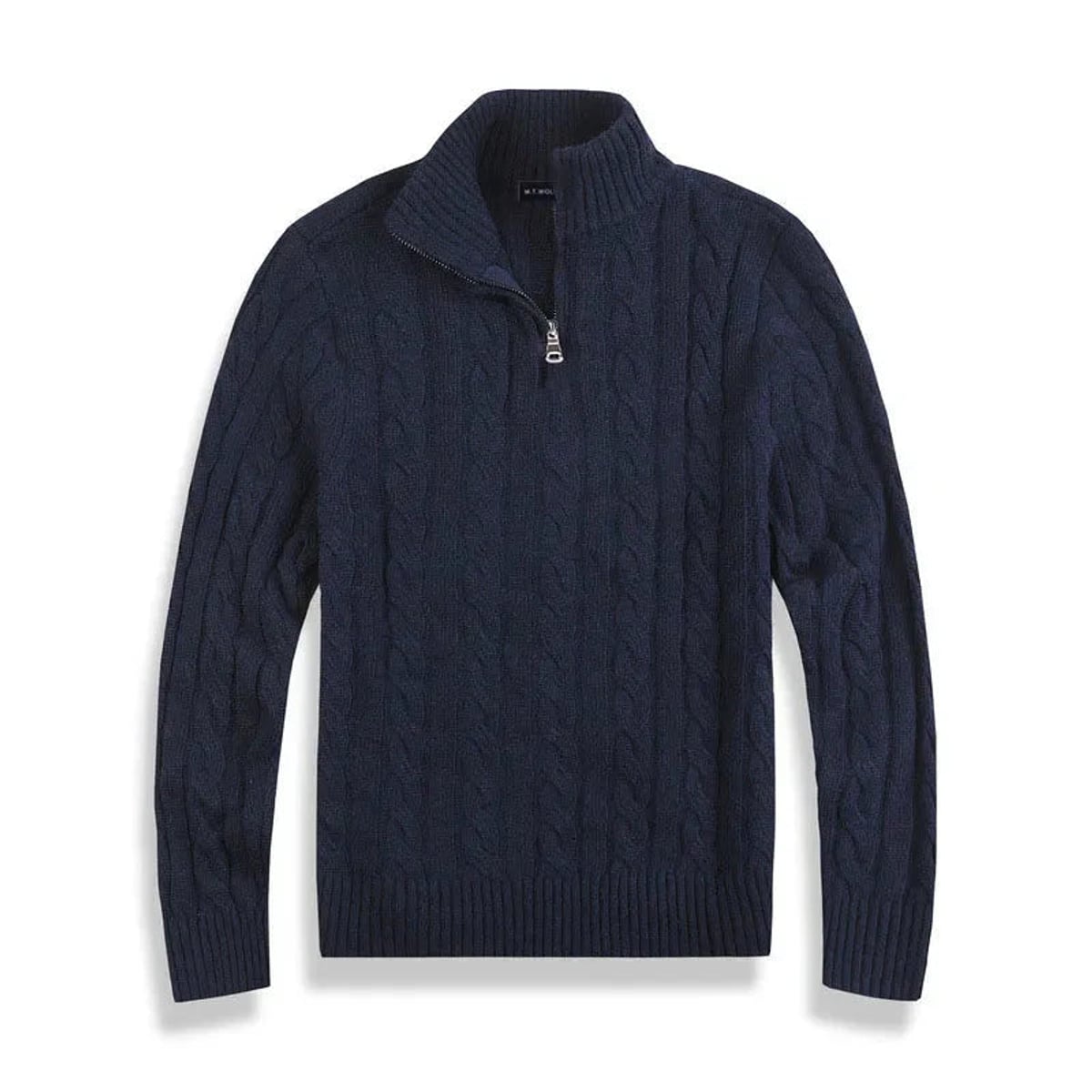pull camionneur homme torsades demi-zip en bleu marine