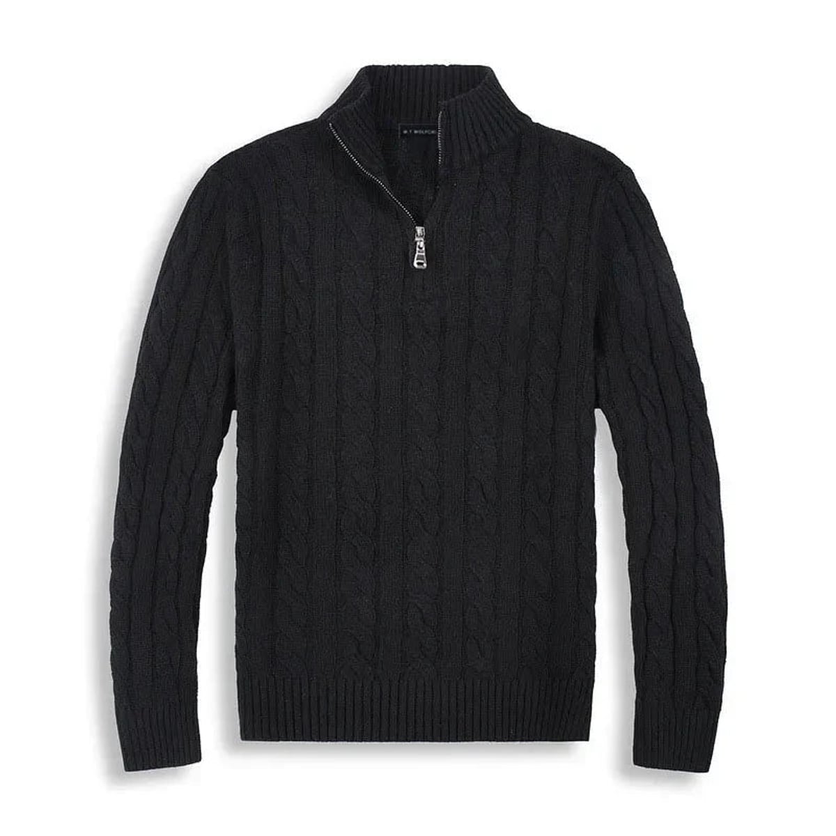 pull camionneur homme torsades demi-zip en noir