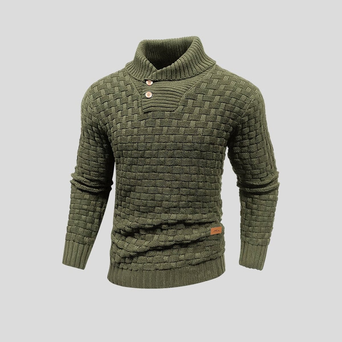pull col camionneur homme manches longues en vert