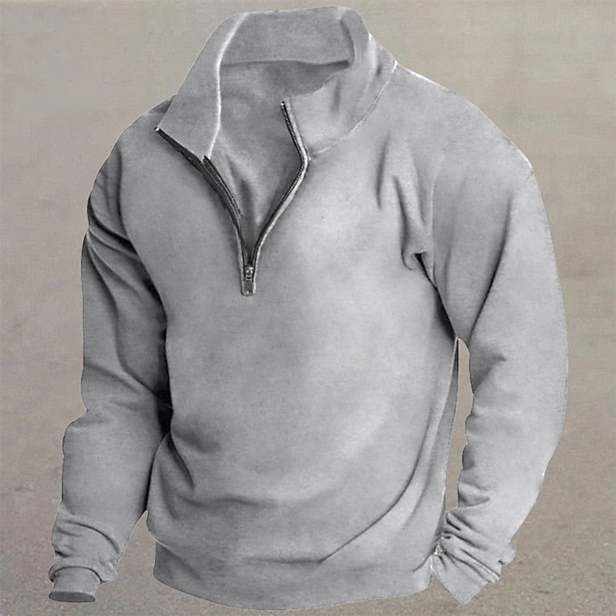 pull col camionneur homme quarter-zip en gris clair