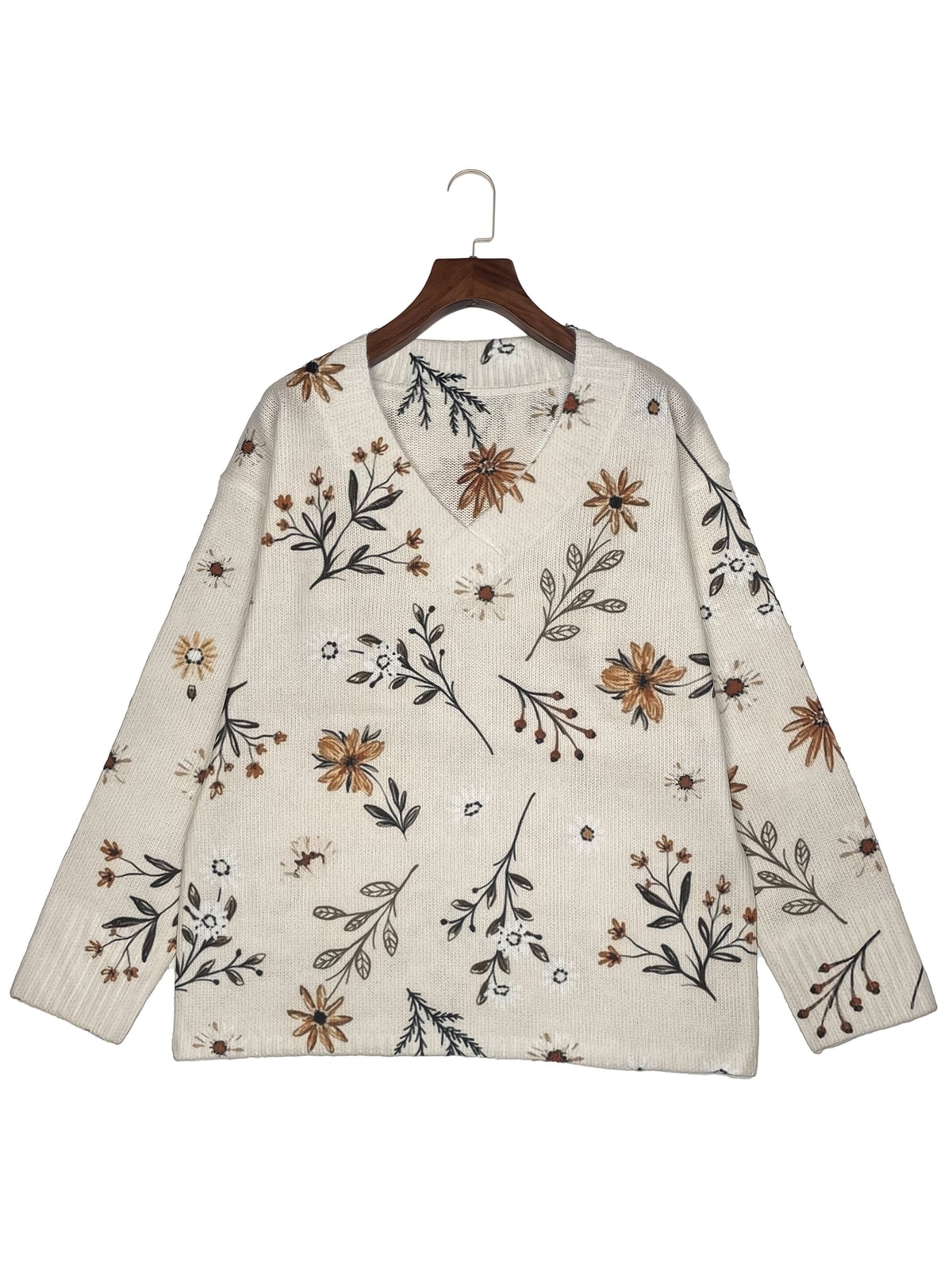 pull femme col en v motif floral