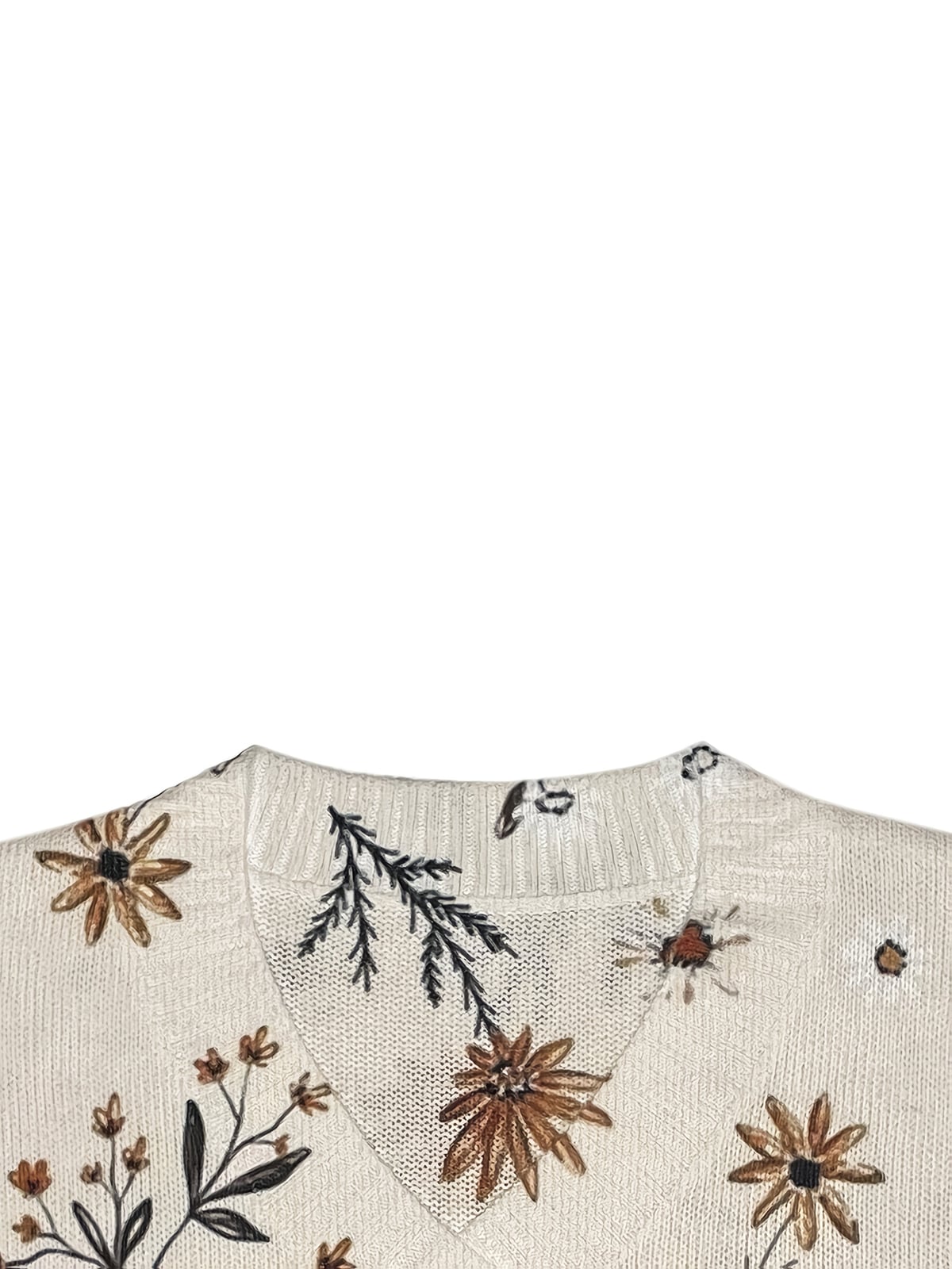pull femme col en v motif floral