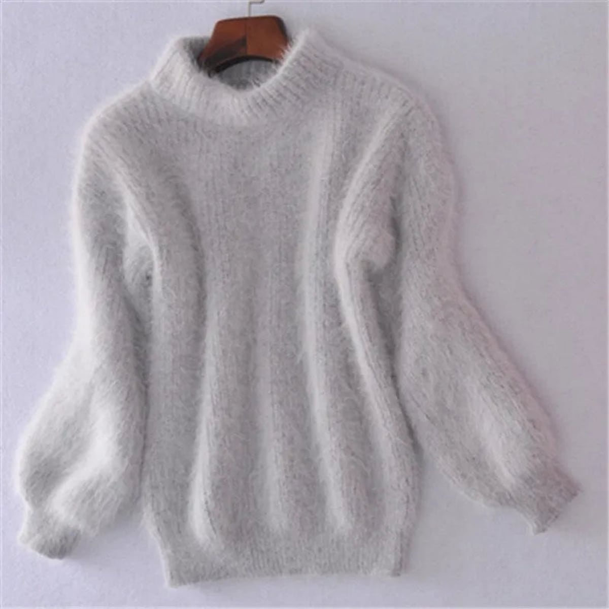pull femme col roulé manches bouffantes en gris