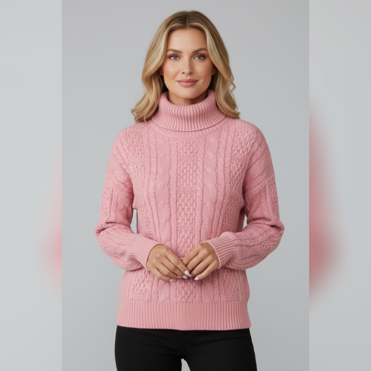 pull femme col zippé torsades en rose