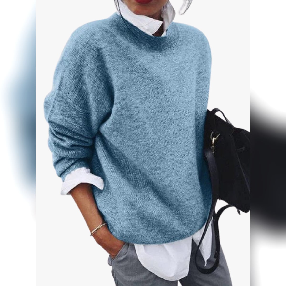 pull femme oversize col rond en bleu
