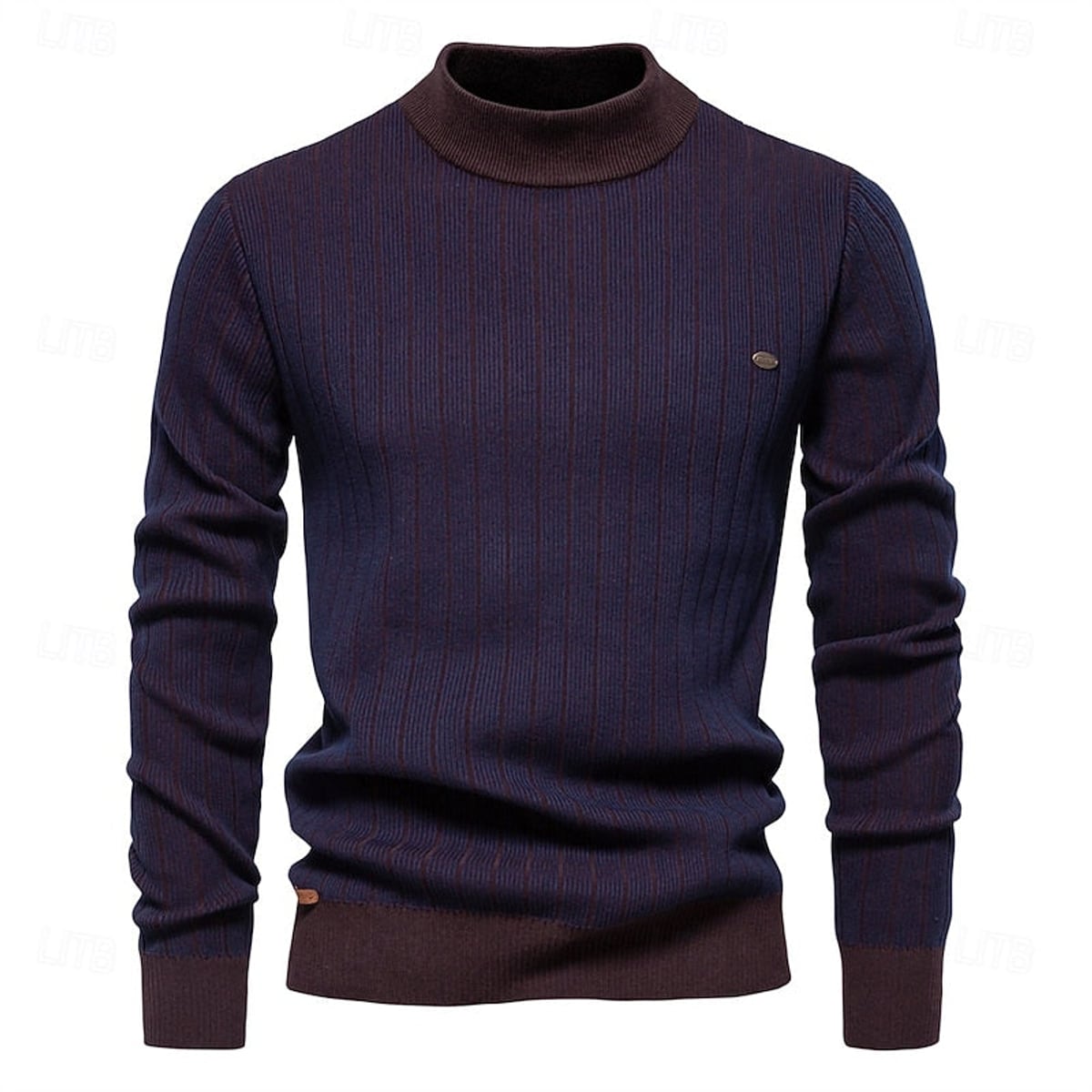 pull homme col camionneur rayures verticales en bleu marine foncé