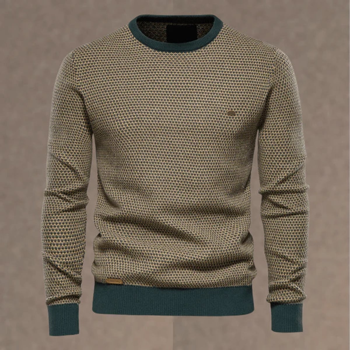 pull homme col rond structure contrastée en vert
