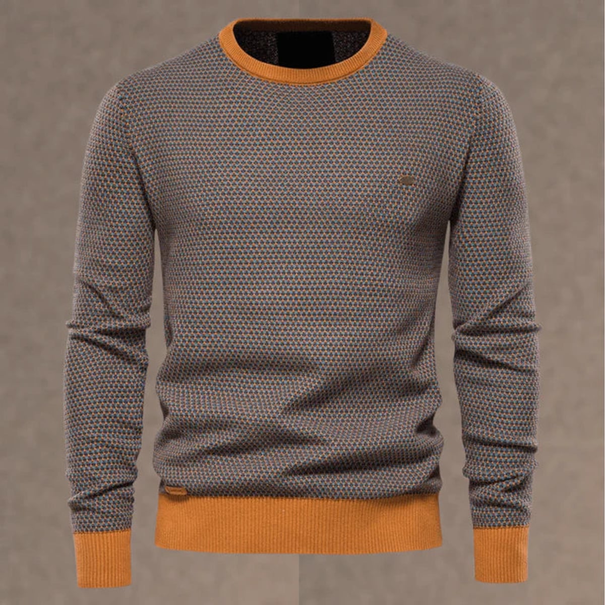 pull homme col rond structure contrastée en orange