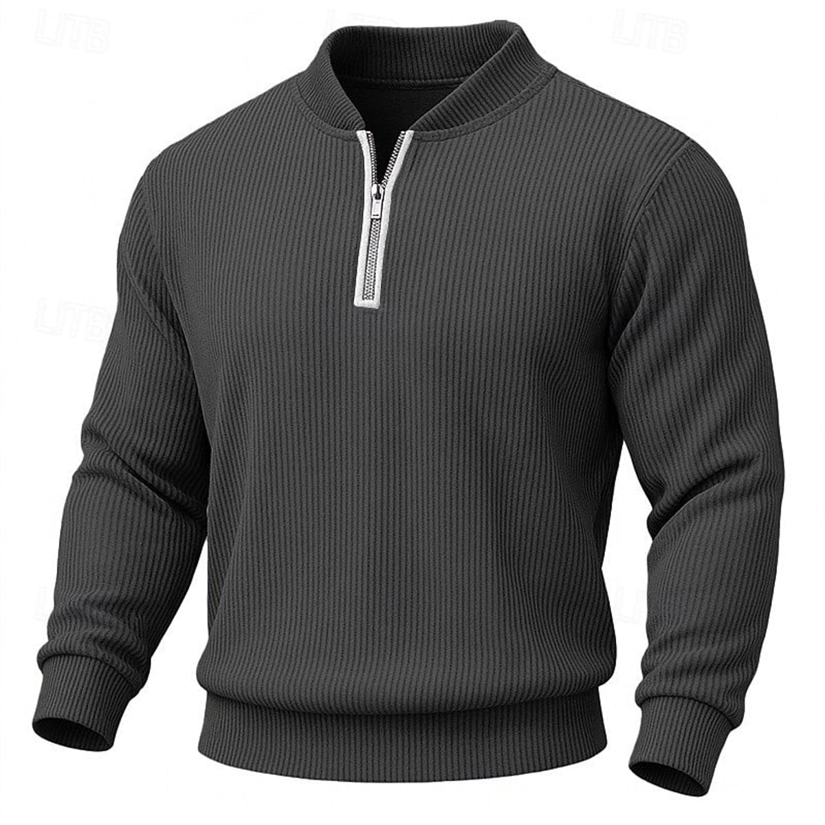 pull homme col zippé côtelé en gris foncé