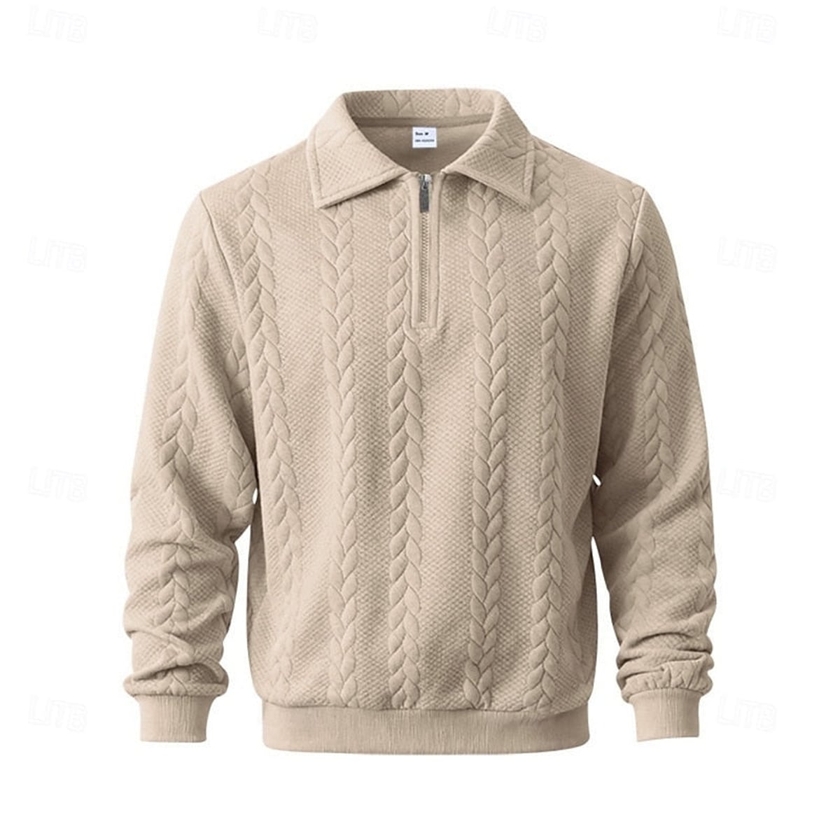 pull homme col zippé coupe régulière en kaki
