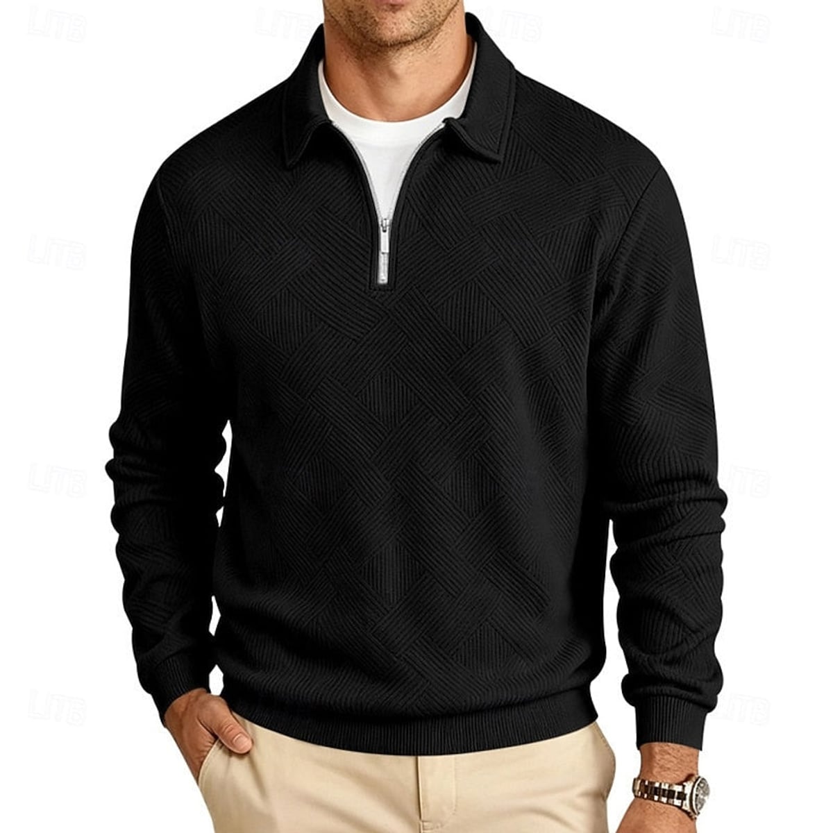 pull homme col zippé coupe régulière confort doux en noir