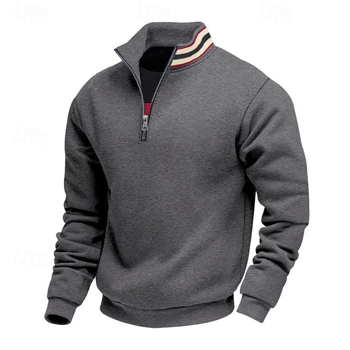 pull homme col zippé coupe relaxée multicolore en gris