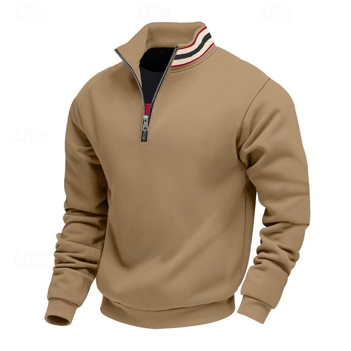 pull homme col zippé coupe relaxée multicolore en camel