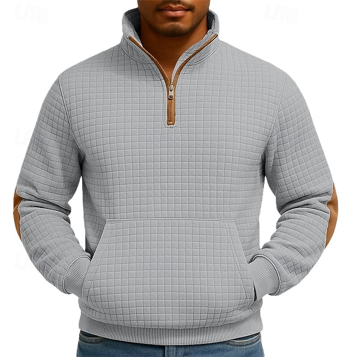 pull homme col zippé texturé en gris clair