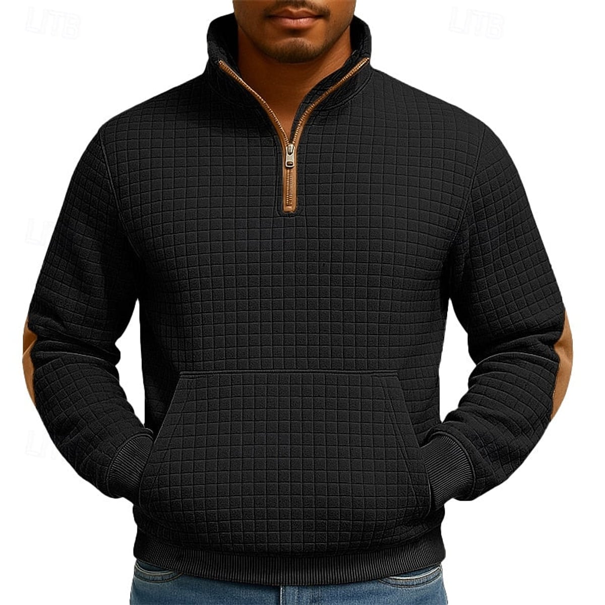 pull homme col zippé texturé en noir
