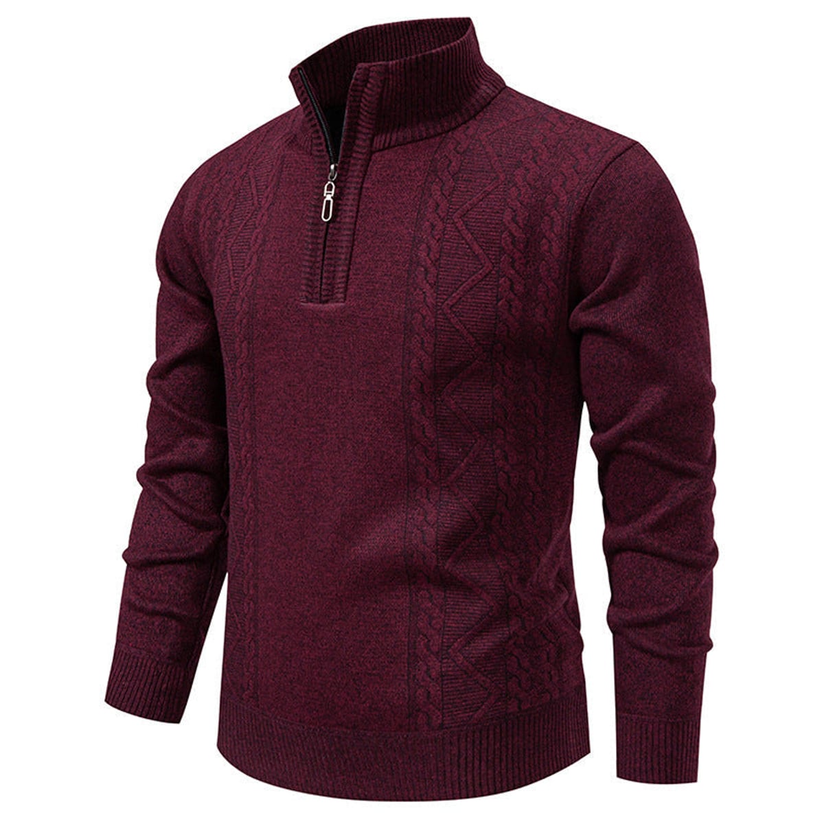 pull homme col zippé torsadé Bordeaux