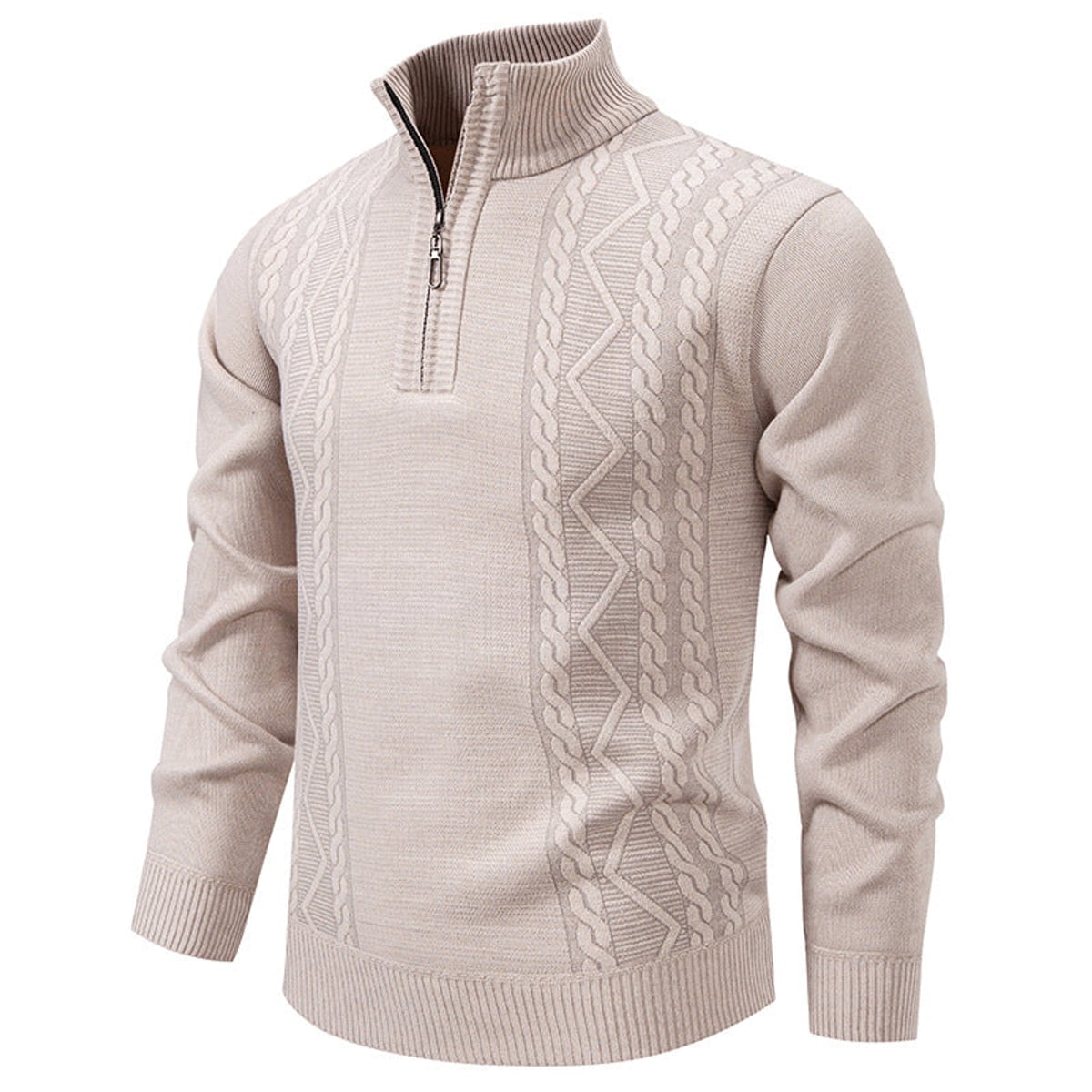 pull homme col zippé torsadé Beige