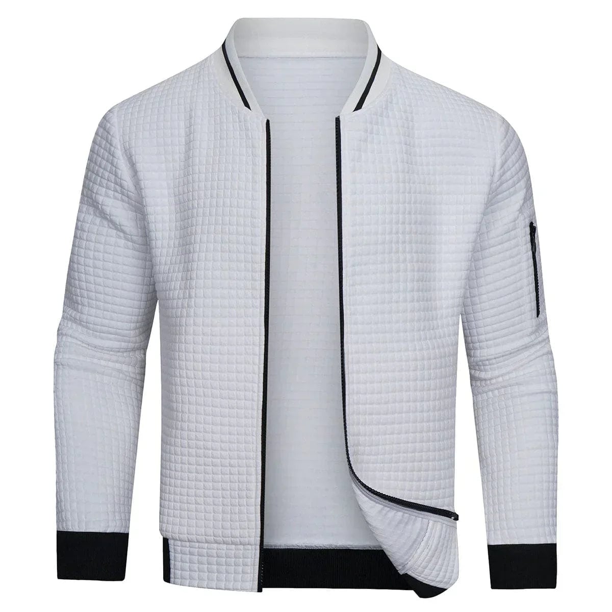 pull homme zippé col montant en blanc
