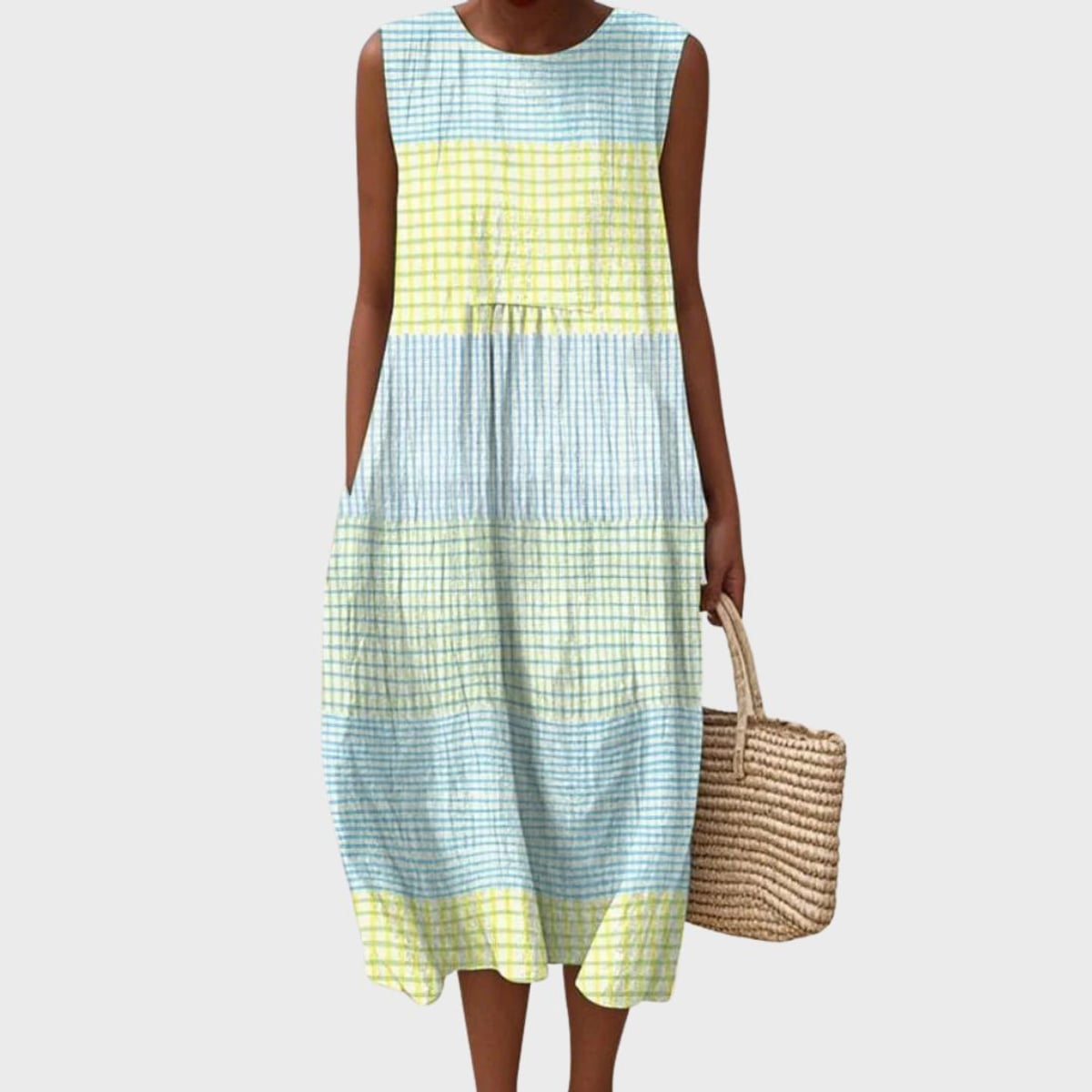 robe d'été femme longue col rond sans manches en multicolore 1