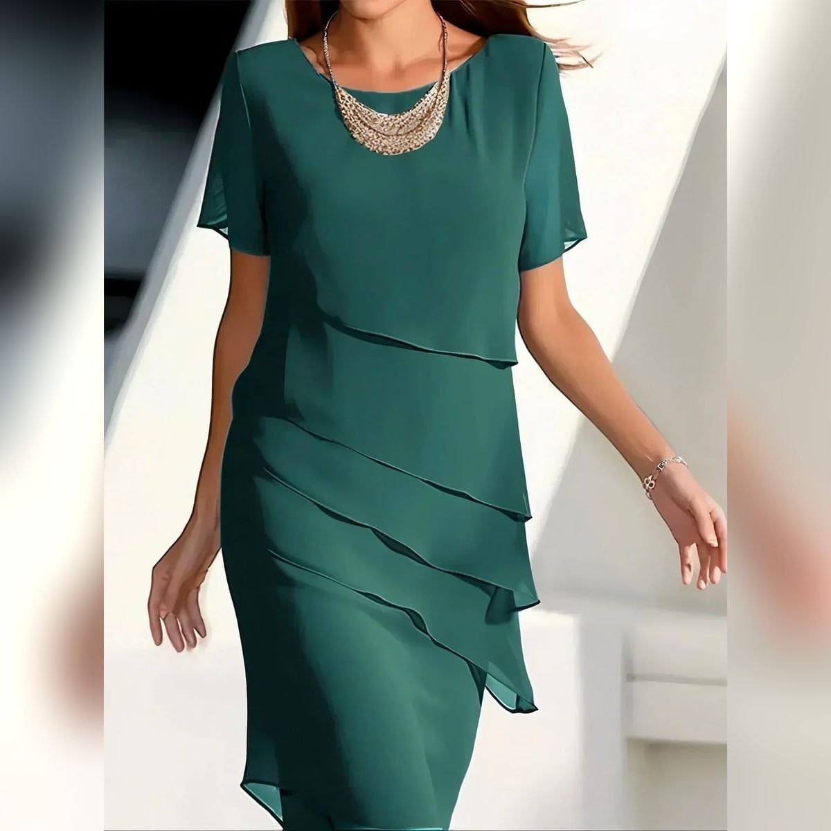 robe femme coupe fluide étagée en vert