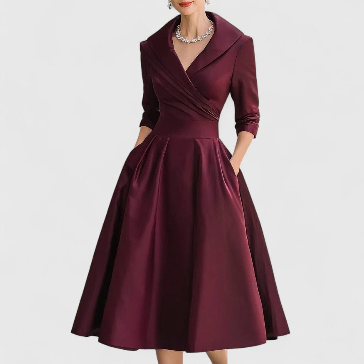 robe femme midi col en v manches trois quarts en rouge intense