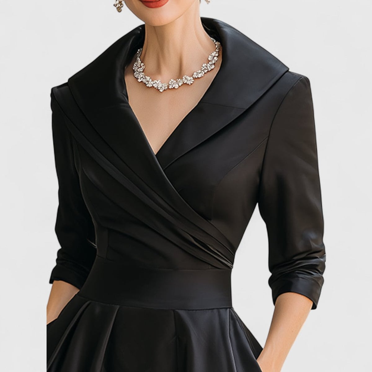 robe femme midi col en v manches trois quarts en noir