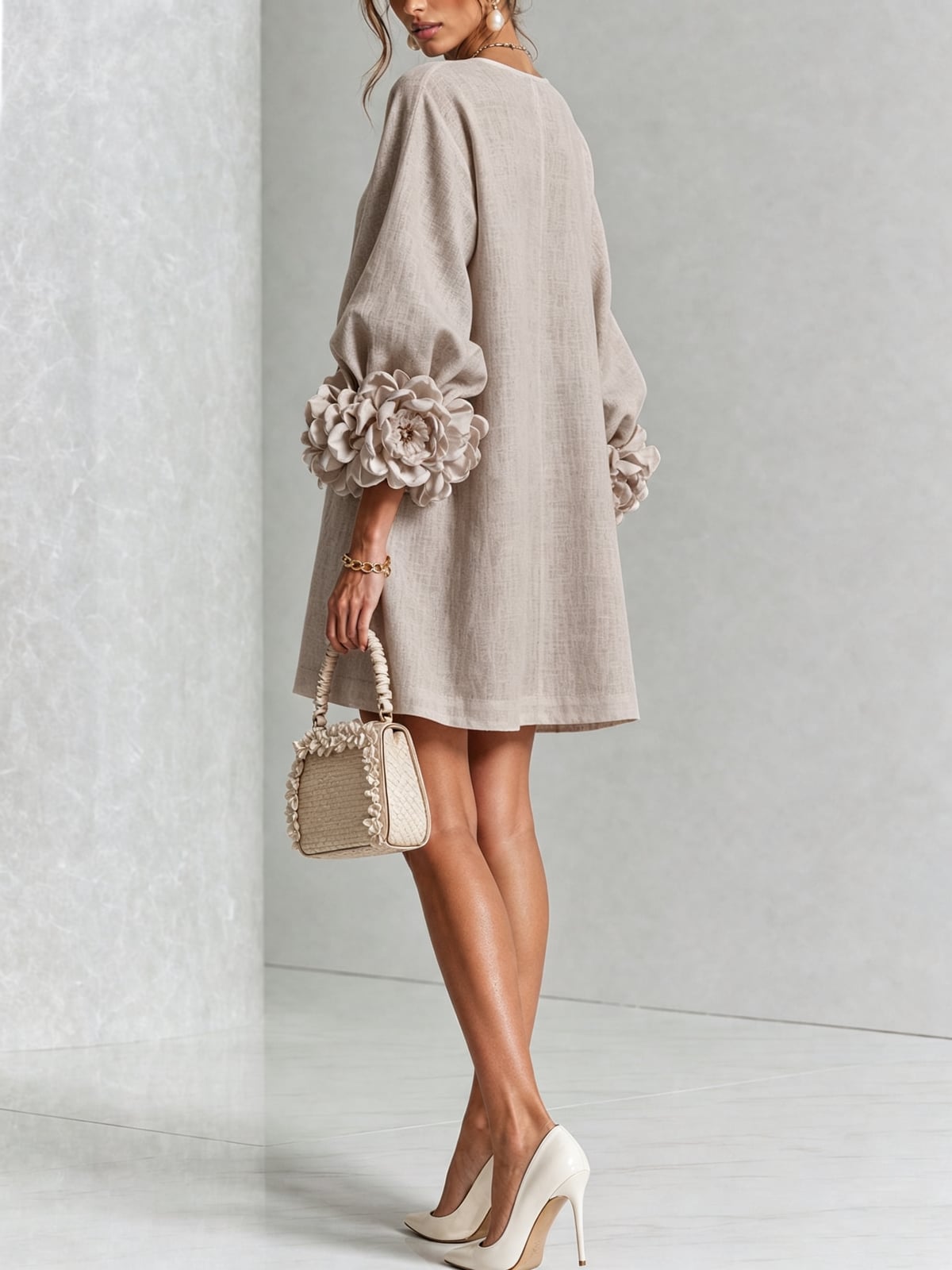 robe femme trapèze manches bouffantes boutons floraux