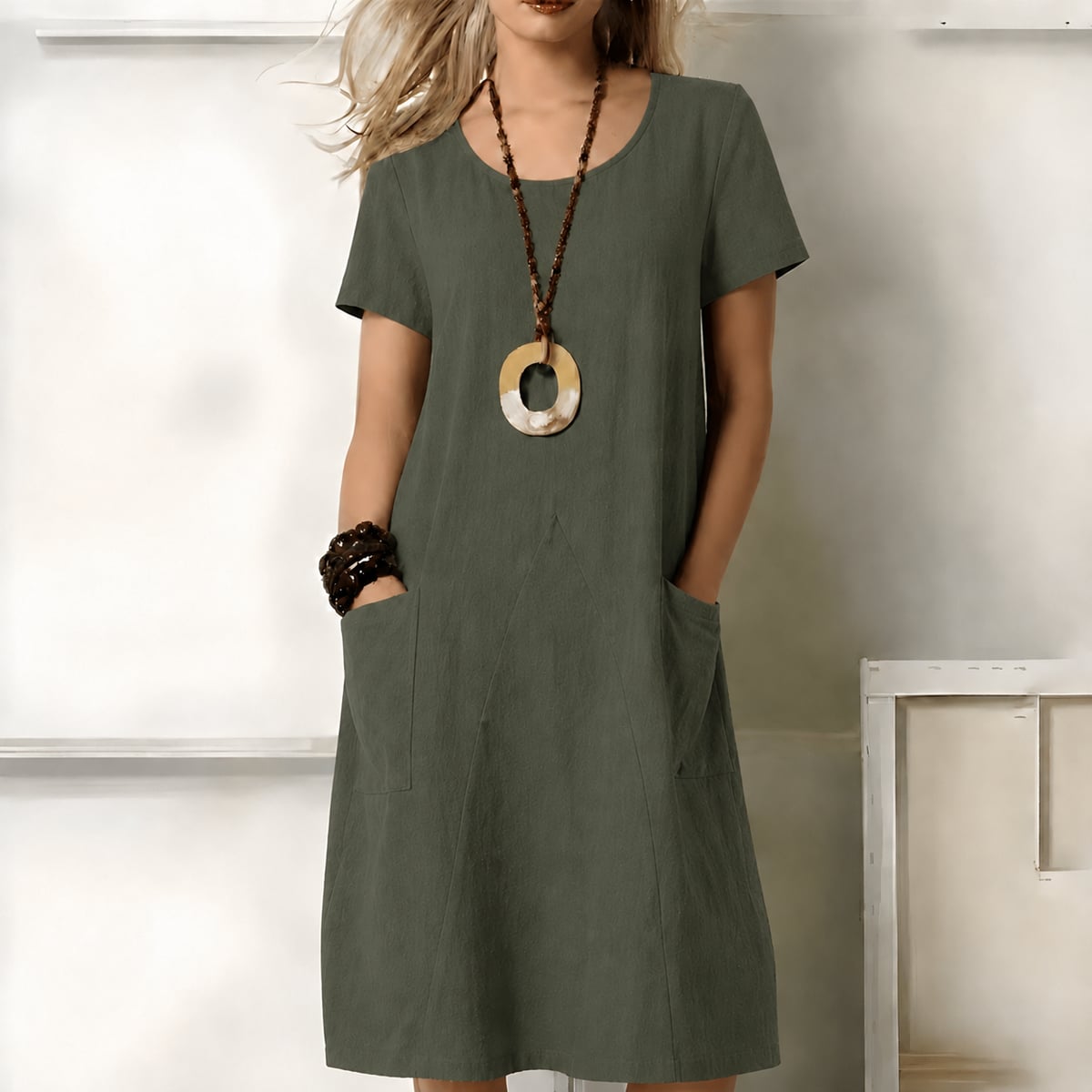robe midi femme coupe boho fluide en vert