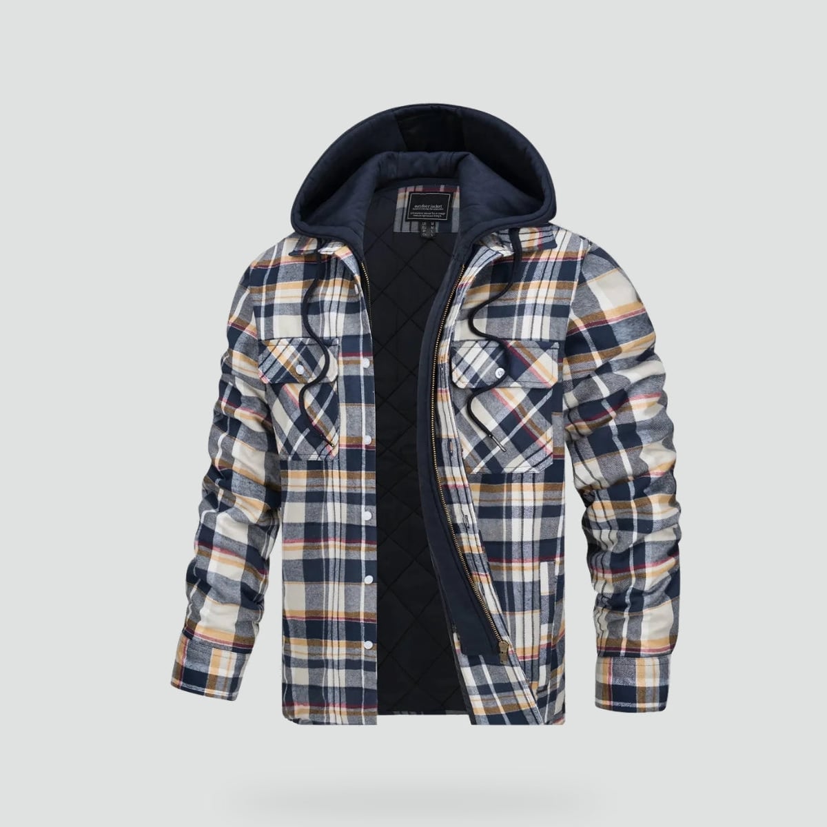 surchemise homme doublée à capuche carreaux en gris