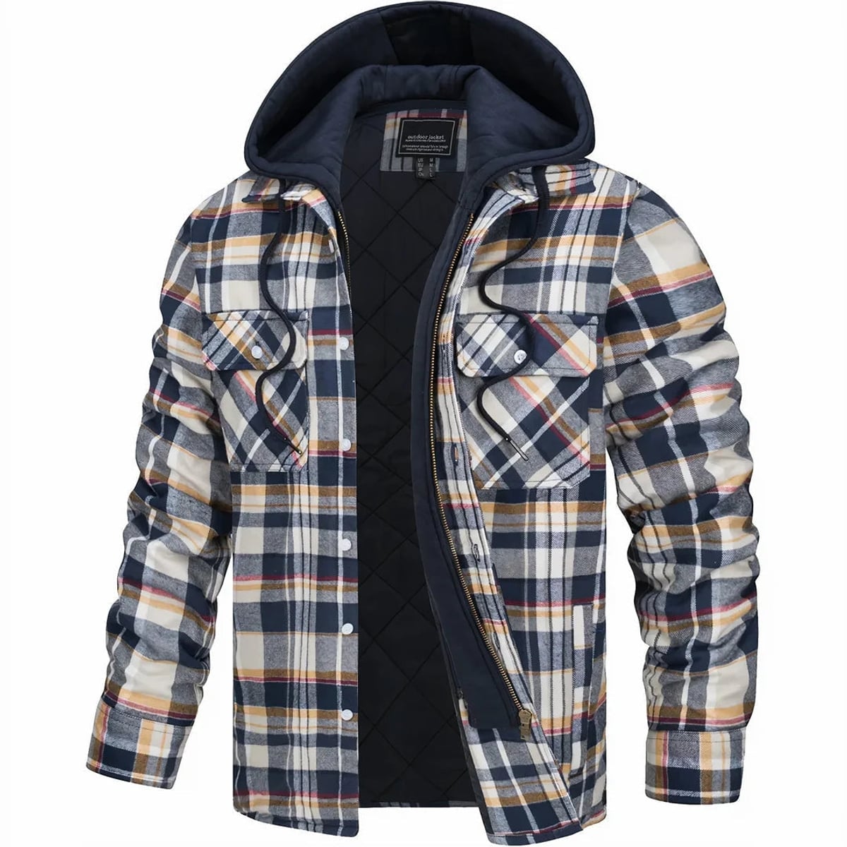 surchemise homme doublée à capuche carreaux en gris