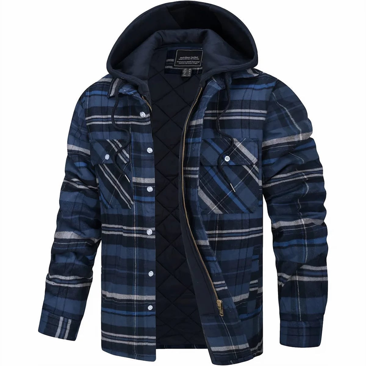 surchemise homme doublée à capuche carreaux en marine