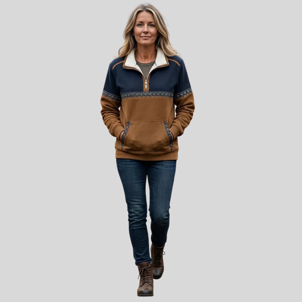 sweat femme col zippé motif ethnique