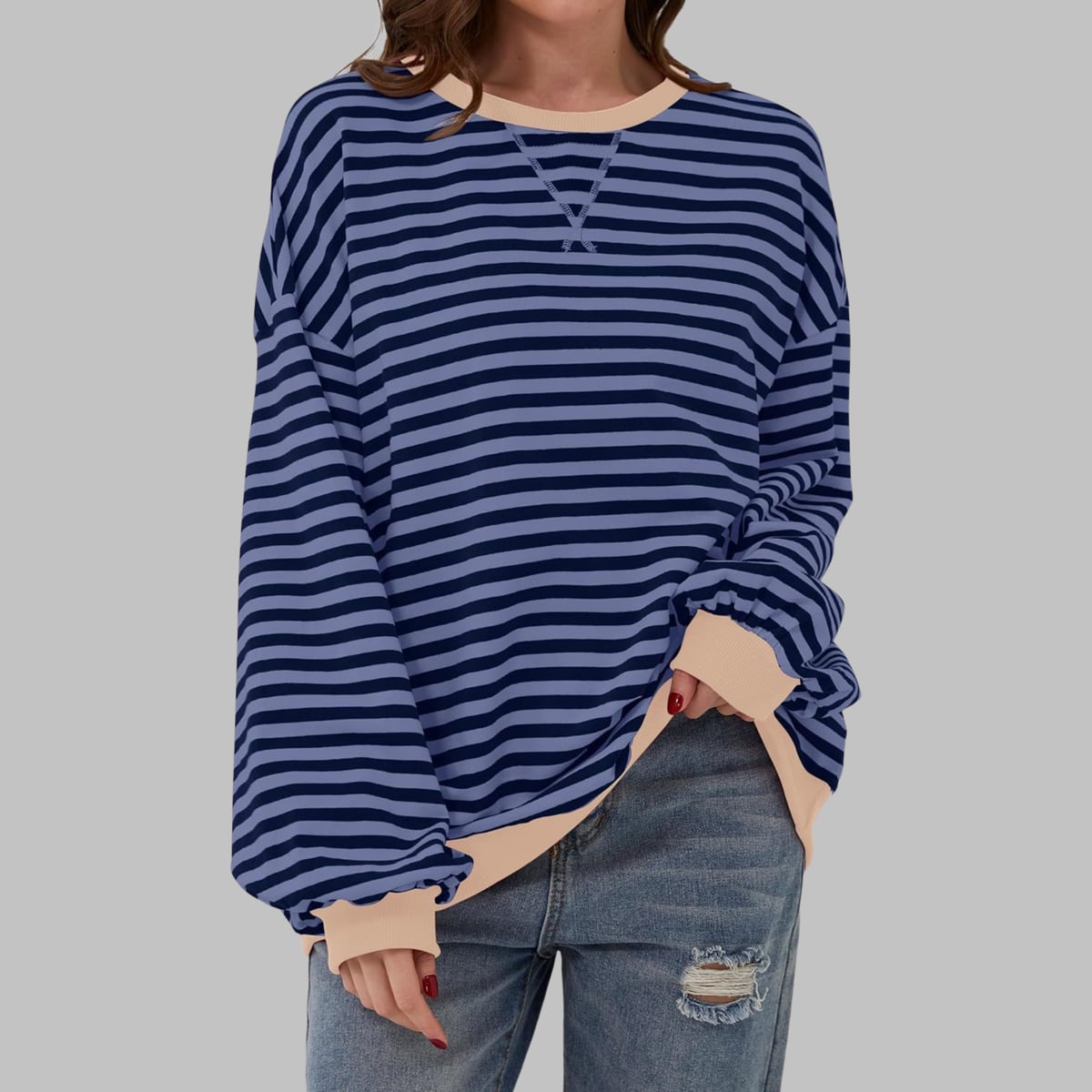sweat oversize femme rayures rétro en bleu