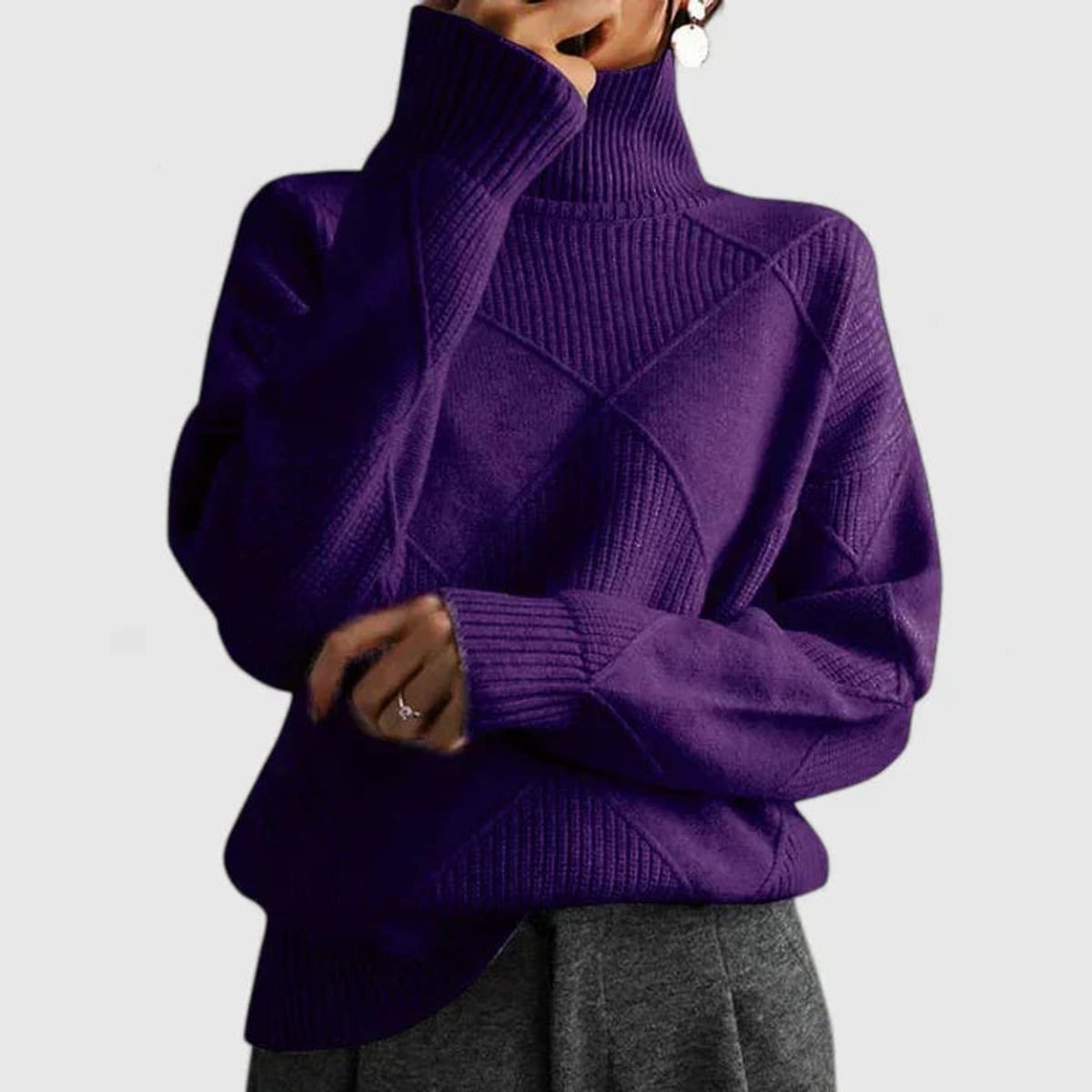 sweatshirt femme col montant oversize en lilas foncé