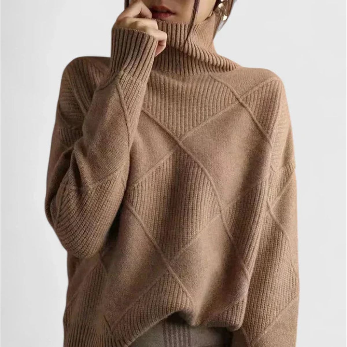 sweatshirt femme col montant oversize en marron