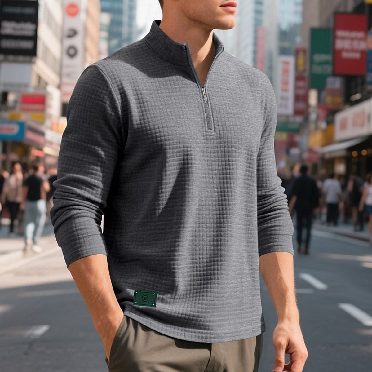 sweatshirt homme col zippé texturé