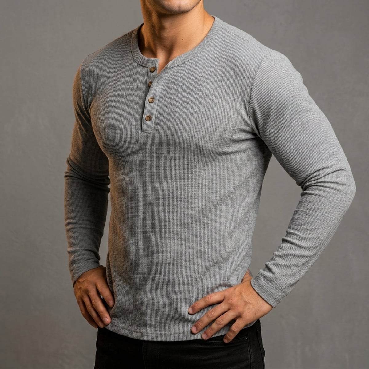 t-shirt homme manches longues col henley en gris