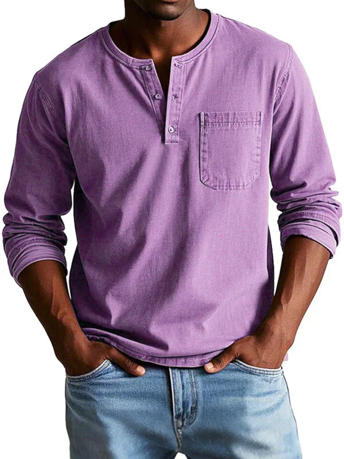 t-shirt homme manches longues col henley grande taille en violet