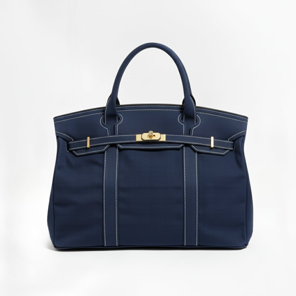 tote bag femme structuré anse courte en bleu marine uni