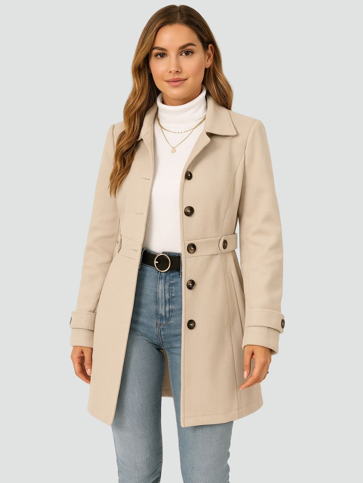 trench femme ceinturé coupe ajustée en champagne