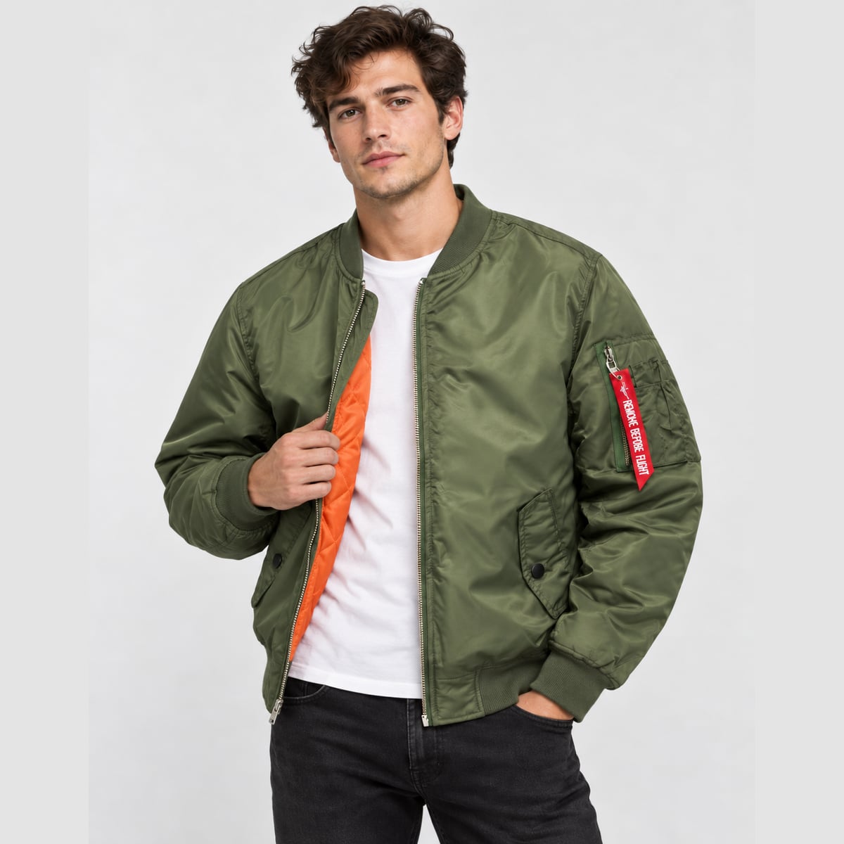 veste bomber homme col montant zippée en vert
