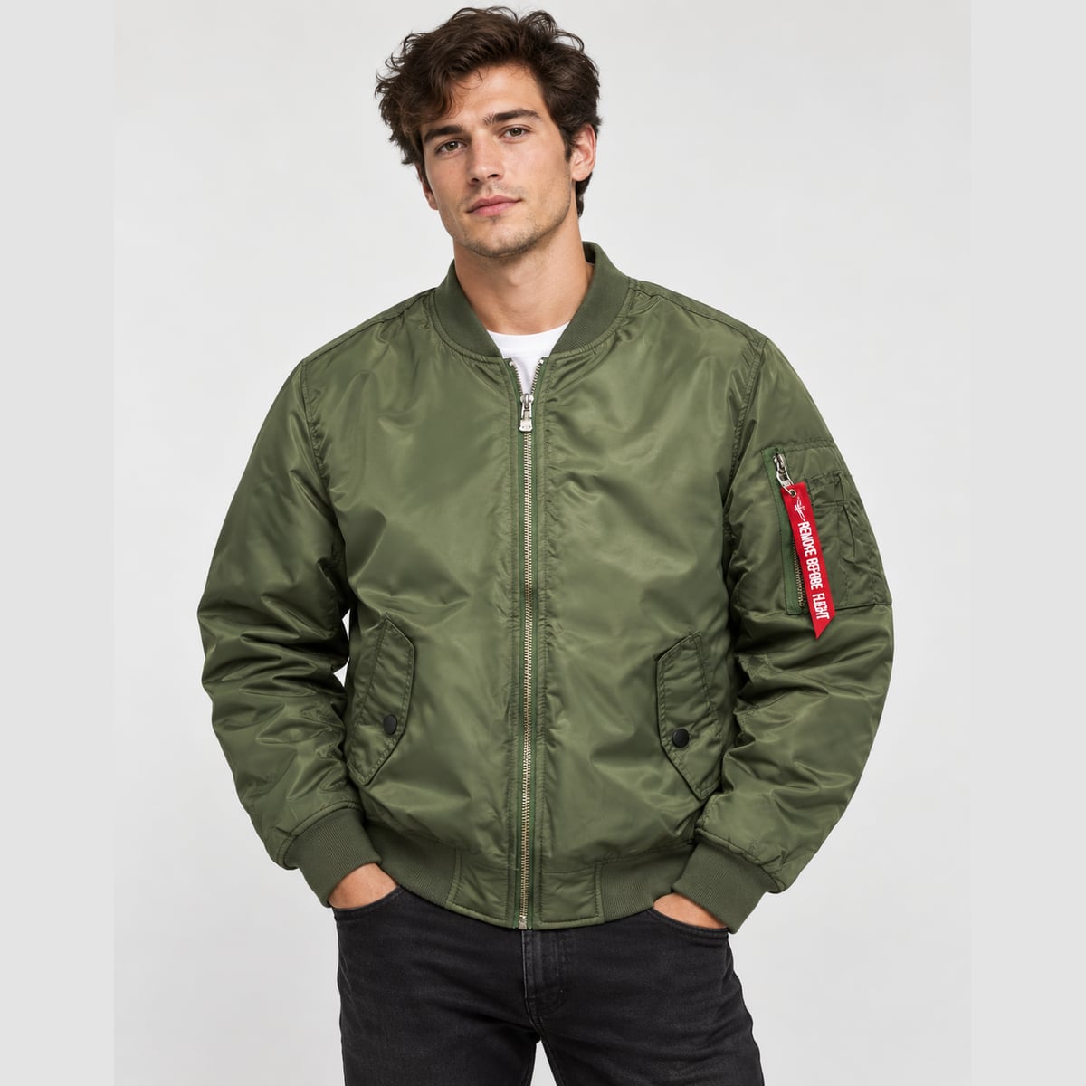 veste bomber homme col montant zippée en vert