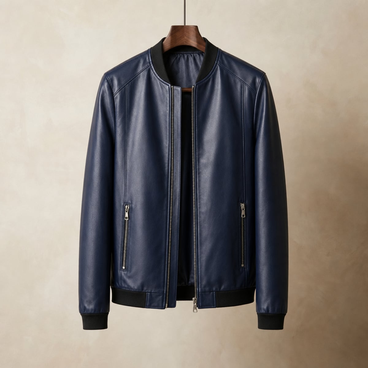 veste bomber homme col rond en bleu