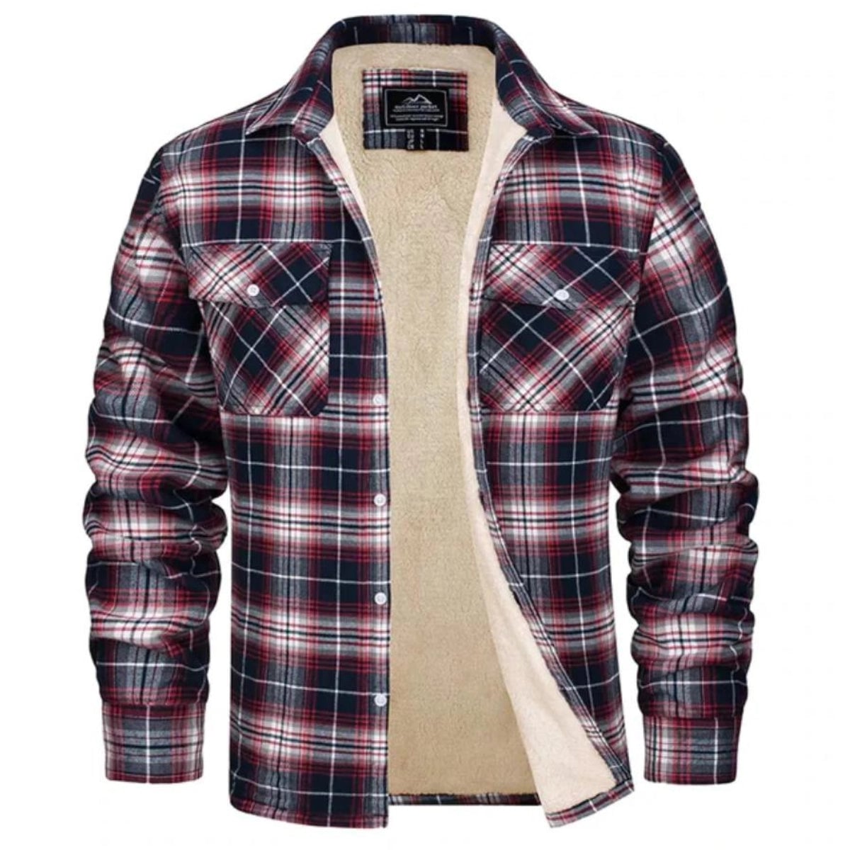 veste chemise homme à carreaux doublée sherpa en rouge