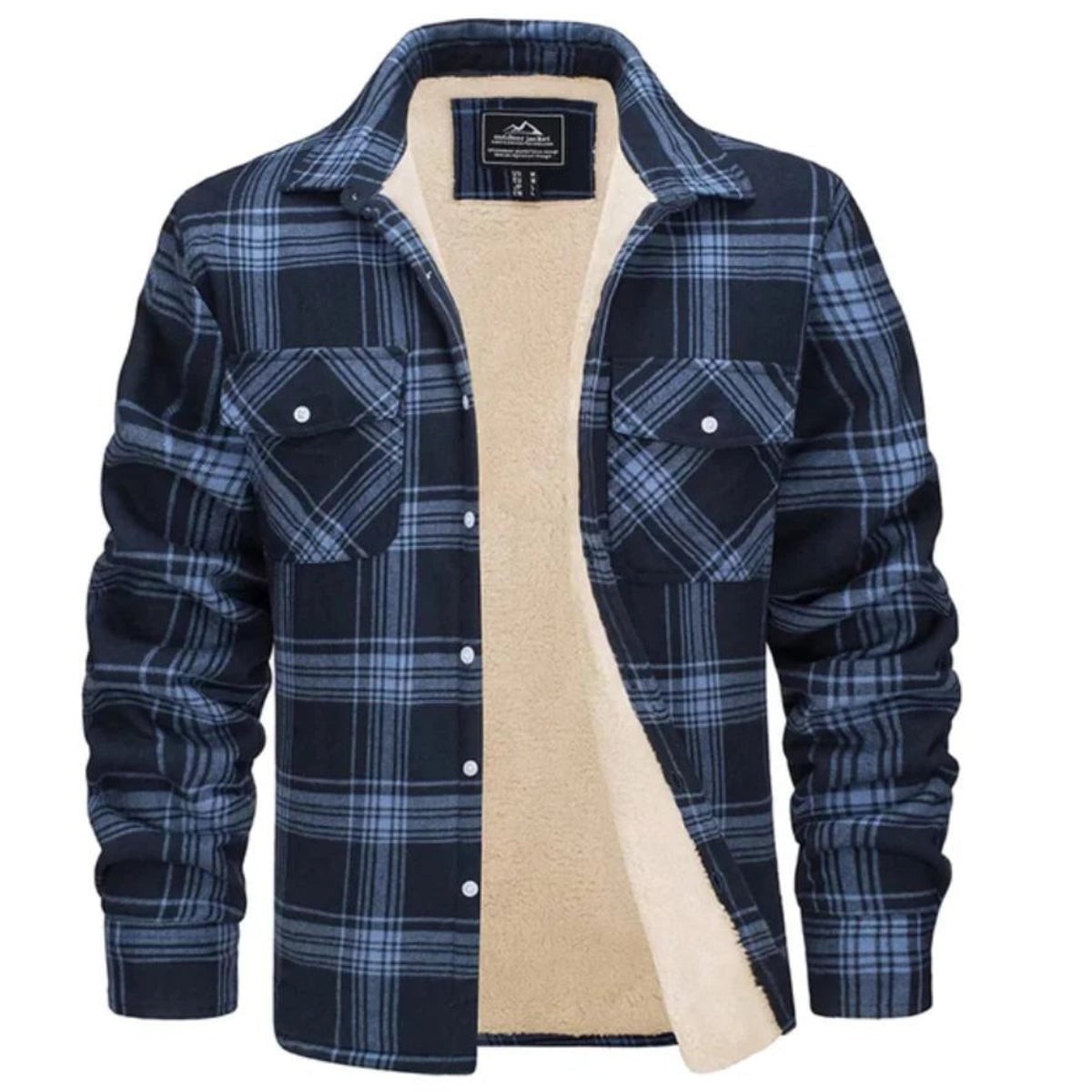 veste chemise homme à carreaux doublée sherpa en bleu marine