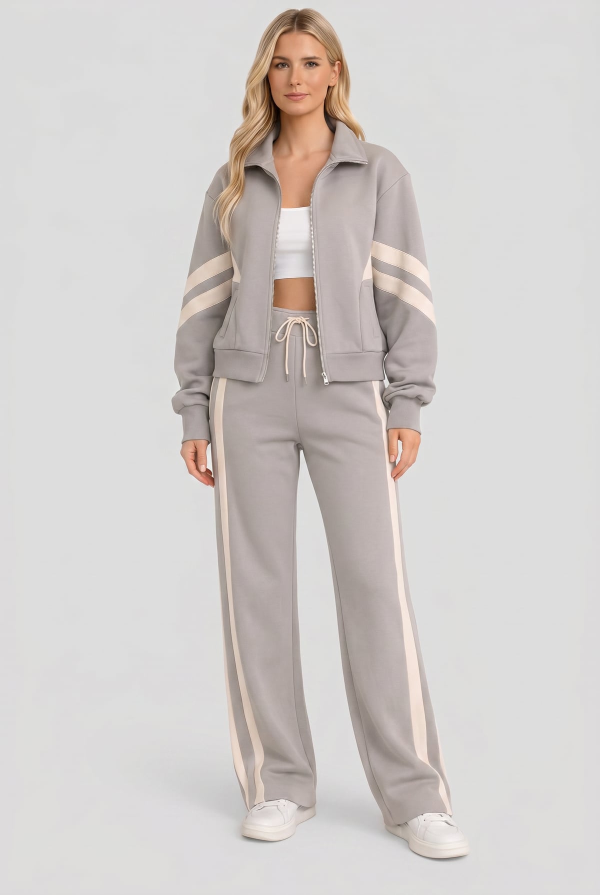 veste de survêtement femme zippée bandes contrastées en gris