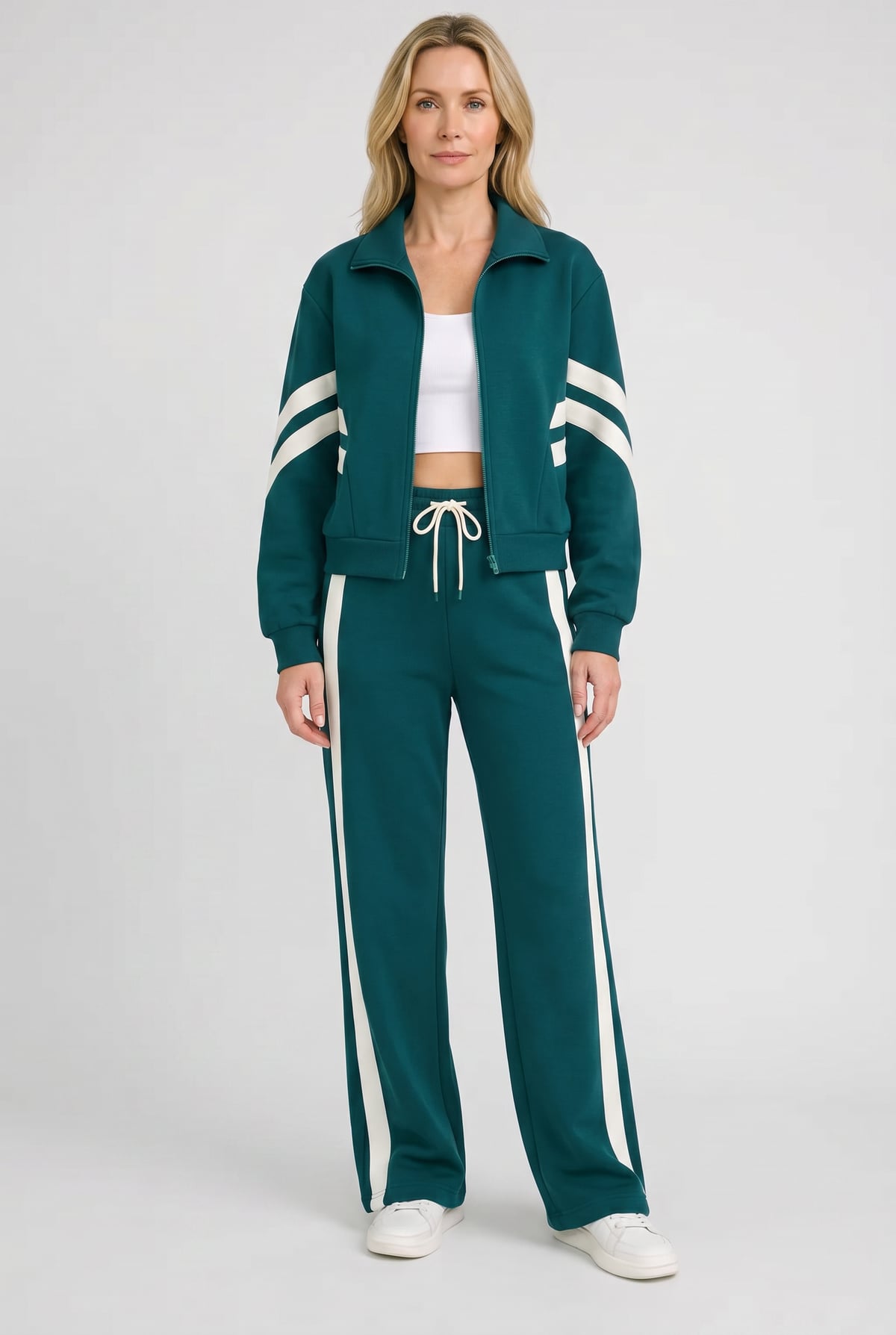 veste de survêtement femme zippée bandes contrastées en vert