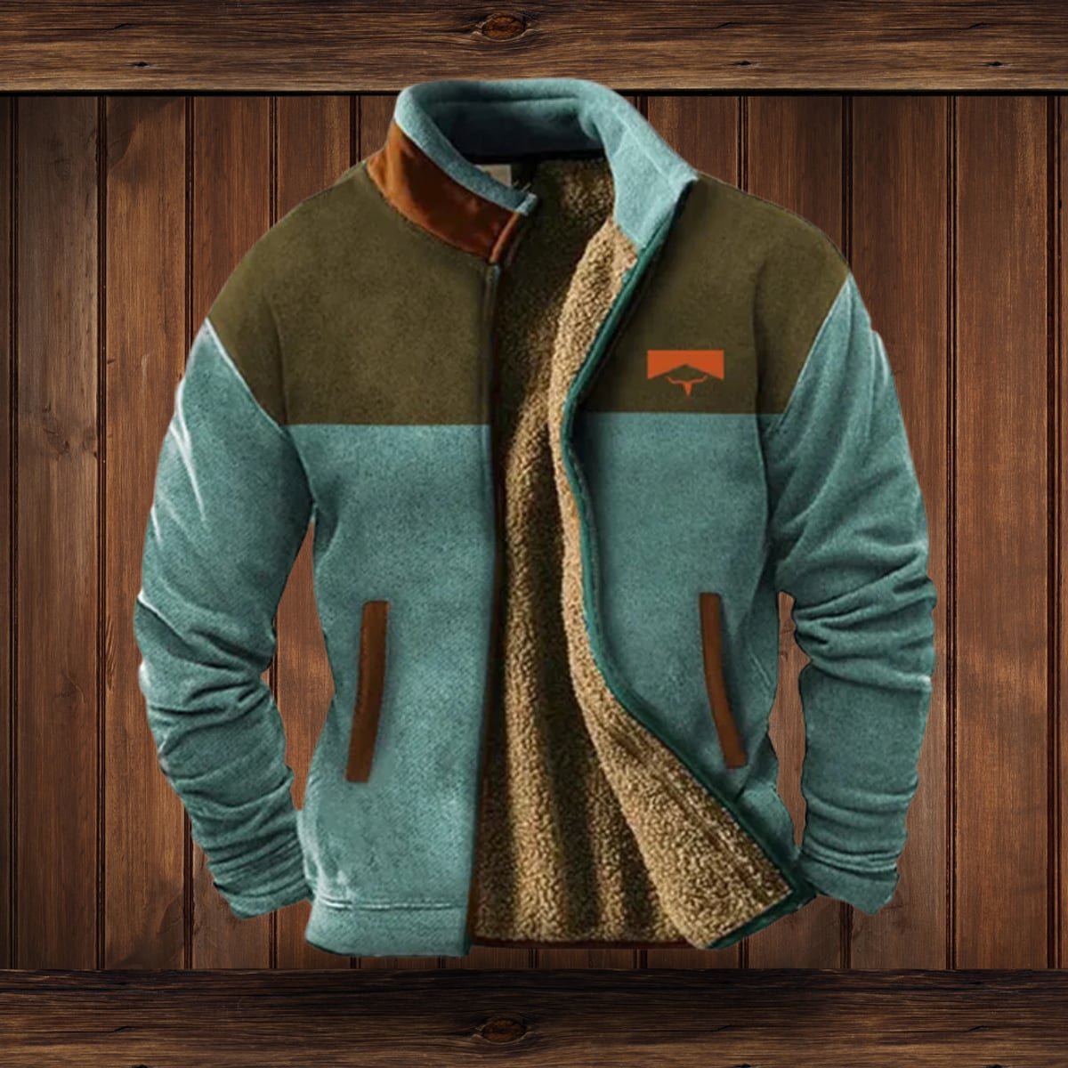 veste femme col montant doublée motif western en bleu
